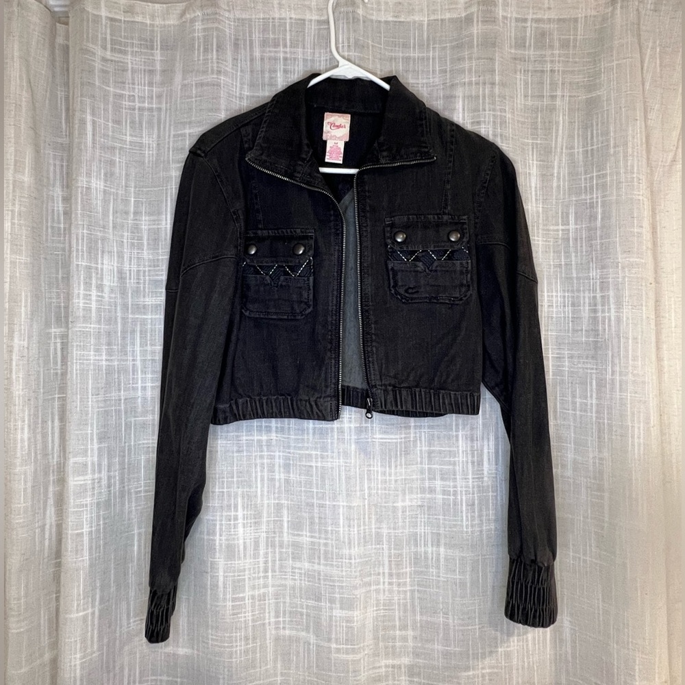 CANDIES CROPPED CHARCOAL GREY DENIM JACKET
